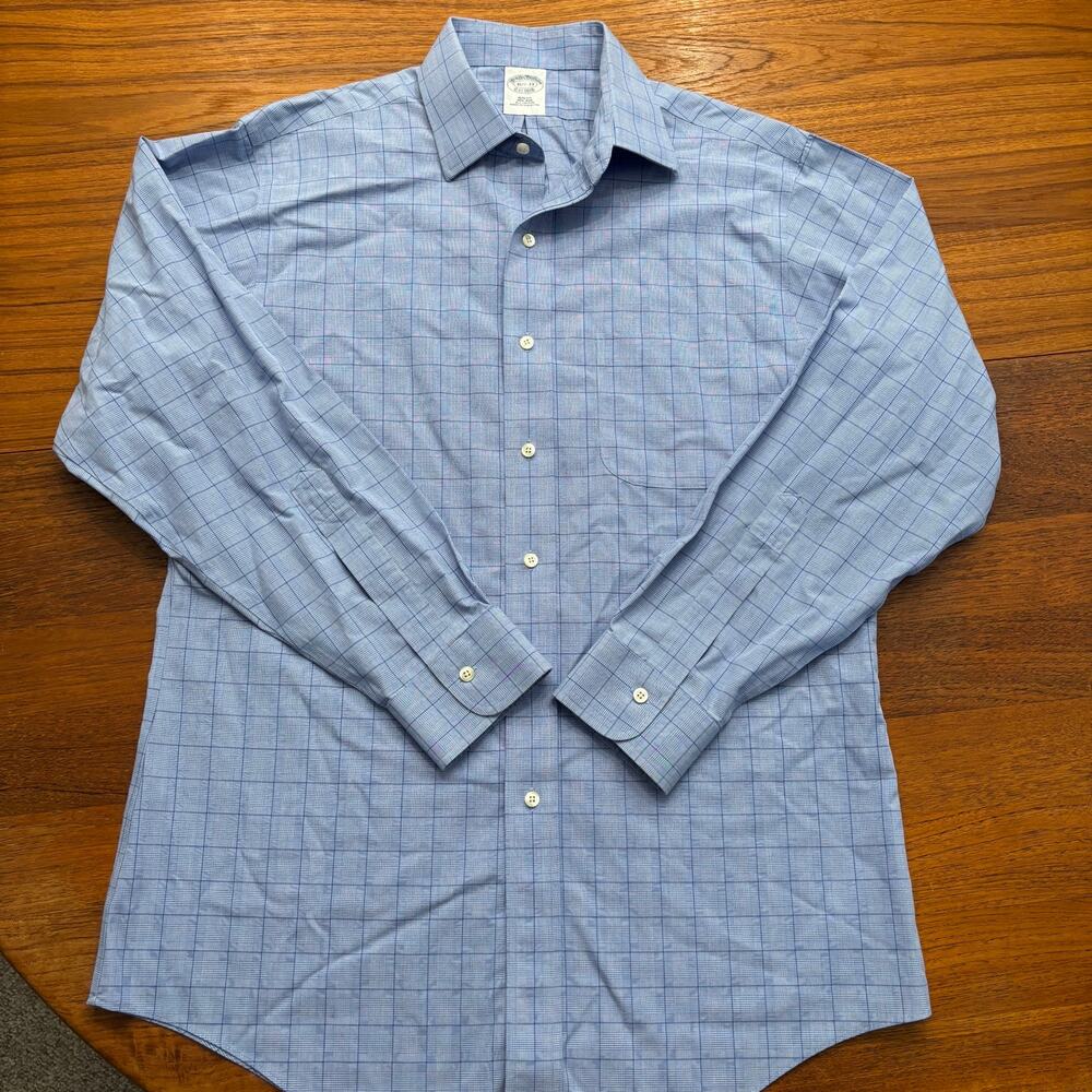 Brooks Brothers Men's Blue White Plaid Long Sleeve button down shirt 15.5-33
